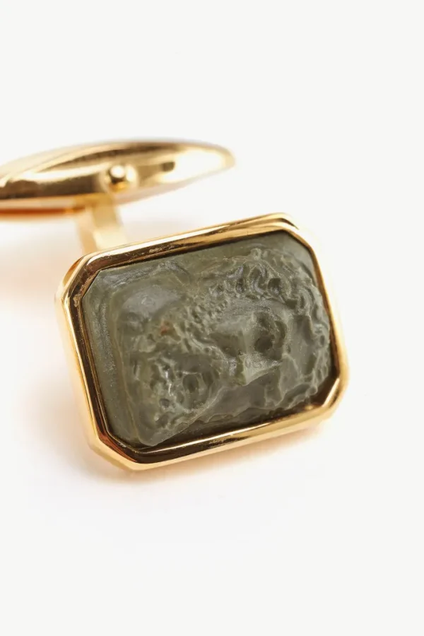 Giuliva Heritage Neptune Cufflinks in Lava Stone and Brass< Accessories