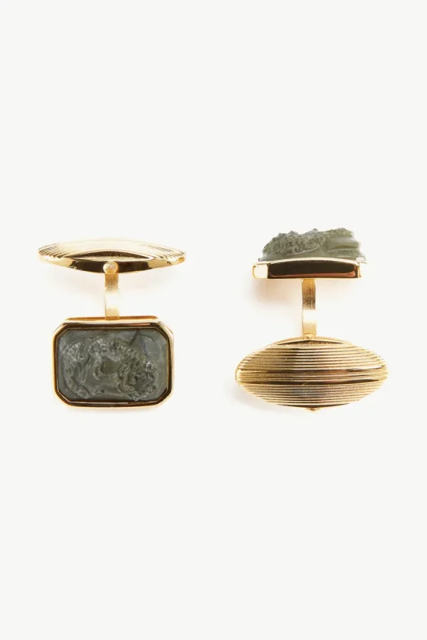 Giuliva Heritage Neptune Cufflinks in Lava Stone and Brass< Accessories